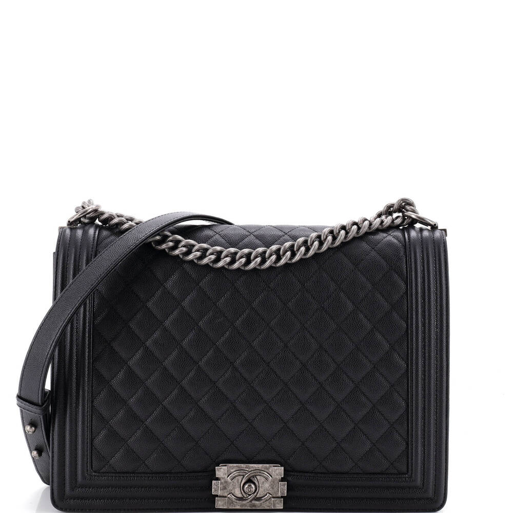 Chanel Large Boy Flap Bag Quilted Caviar